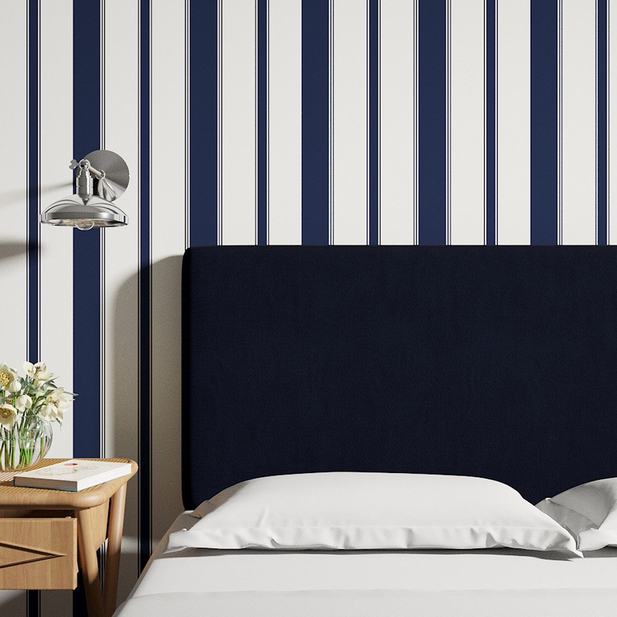 The Inside Peel and Stick Wallpaper Roll in Navy Clarence Stripe